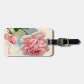 Vintag/Viktorianisch Rosa Rose personnalisiert Gepäckanhänger (Vorderseite horizontal)