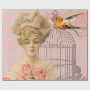Vintag. Viktorianische Dame und Birdcage. Geschenkpapier