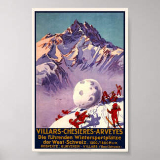 Vintag Villars Chesieres Arveyes Travel Poster