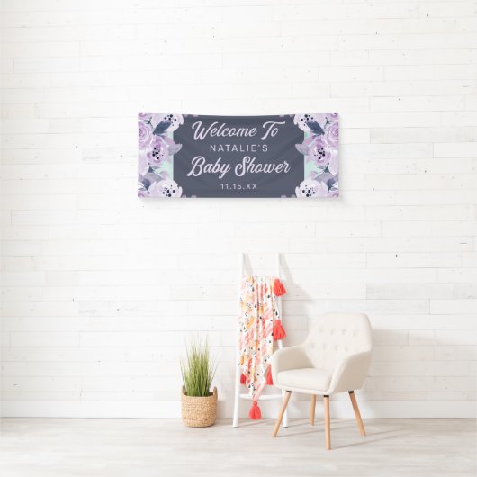 Vintag-violette Blumen Kinderdusche Begrüßung Banner (Insitu)