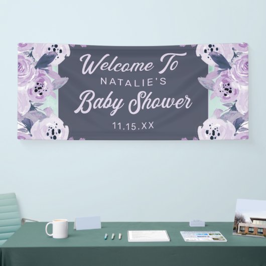 Vintag-violette Blumen Kinderdusche Begrüßung Banner (Messe)