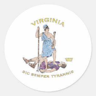 Vintag Virginia Motto Sic Semper Tyrannis Runder Aufkleber