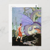 Vintag Virginia Sterrett Dragon trifft Krieger Postkarte (Vorne/Hinten)