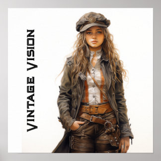Vintag Vision Steampunk Young Woman Retro Poster