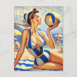 Vintag Volley Girl Illustration Postkarte