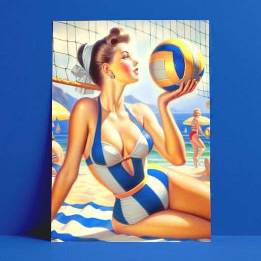 Vintag Volley Girl Illustration Postkarte