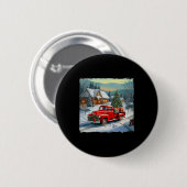 Vintag Wagenroter Lkw Frohe Weihnachtsbaumschnee Button (Vorne & Hinten)