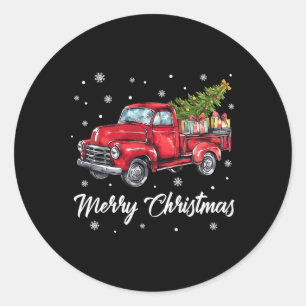 Vintag Wagon Red Truck Weihnachtsbaum Pajama Fami Runder Aufkleber