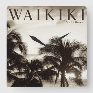 Vintag Waikiki Hawaiian Palm Quadratische Wanduhr