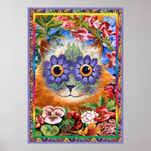 Vintag Wain Funky Blume Cat Poster Print (Vorne)