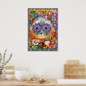 Vintag Wain Funky Blume Cat Poster Print (Küche)