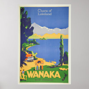 Vintag Wanaka New Zealand Lakeland Travel Poster