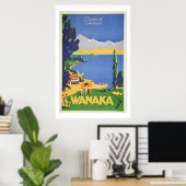 Vintag Wanaka New Zealand Lakeland Travel Poster (Heimbüro)
