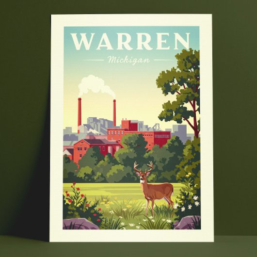 Vintag Warren Michigan Postkarte