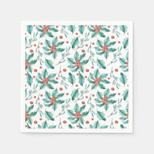 Vintag Watercolor Holly Pattern Weihnachten Serviette
