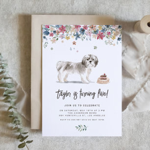 Vintag Watercolor Shih Tzu Hund Geburtstag Einladung