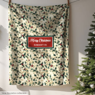 Vintag Watercolor Weihnachten Holly Berries Blanke Fleecedecke