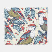 Vintag Waxwings Weihnachtsmuster Fleecedecke (Vorderseite (Horizontal))