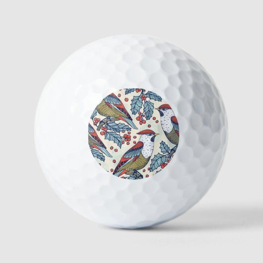 Vintag Waxwings Weihnachtsmuster Golfball (Vorderseite)