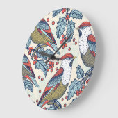Vintag Waxwings Weihnachtsmuster Große Wanduhr (Winkel)