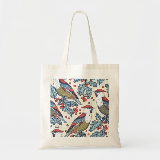 Vintag Waxwings Weihnachtsmuster Tragetasche (Vorne)