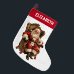 Vintag Weihnachten Großer Weihnachtsstrumpf<br><div class="desc">Weihnachts-Strumpf personalisiert mit einem Namen. Entworfen mit einem Vintagen Stil mit klassischem Weihnachtsmann, der in einem alten Armstuhl sitzt. Schönes traditionelles Weihnachtsdesign.</div>