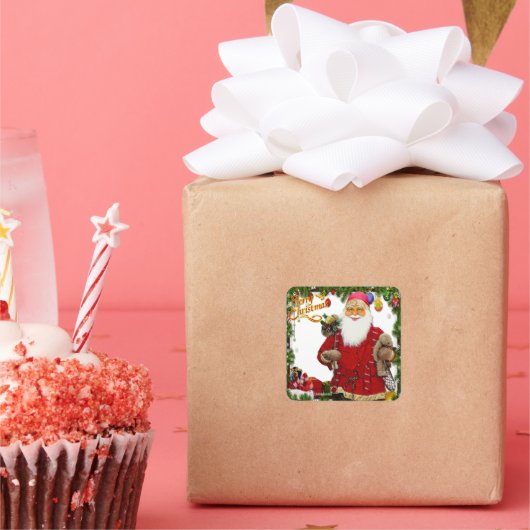 Vintag Weihnachten Quadratischer Aufkleber (Party)