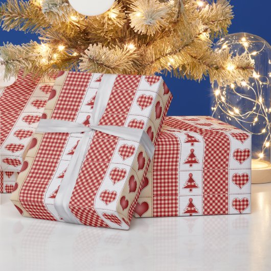 Vintag, Weihnachten, Roter Karo, Country Hearts Geschenkpapier (Feiertage)