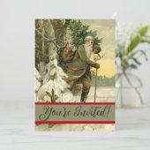 Vintag Weihnachten Viktorianischer Urlaub Einladung (Stehend Vorderseite)