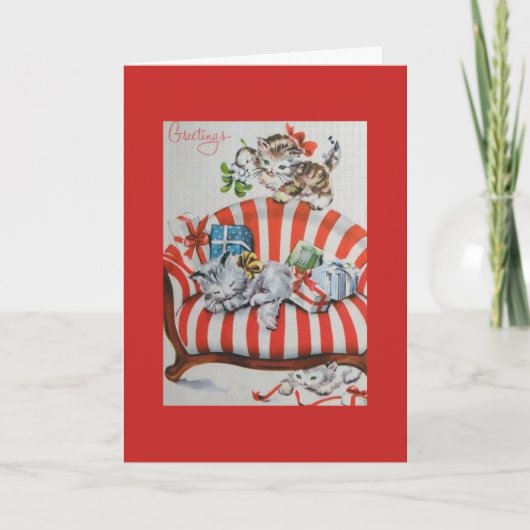 Vintag - Weihnachtskätzchen & Geschenke, Feiertagskarte (Vorderseite)