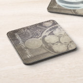 Vintag-Weihnachtsmotiv mit Keksen und Kaffee Getränkeuntersetzer (Linke Seite)