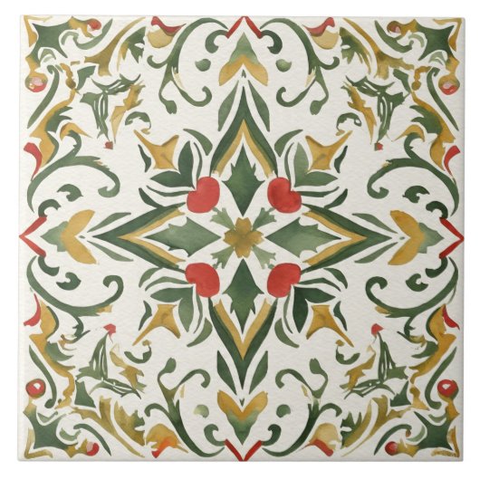Vintag, Weihnachtsmuster, Kunstwerk Keramik Tile Fliese (Vorderseite)