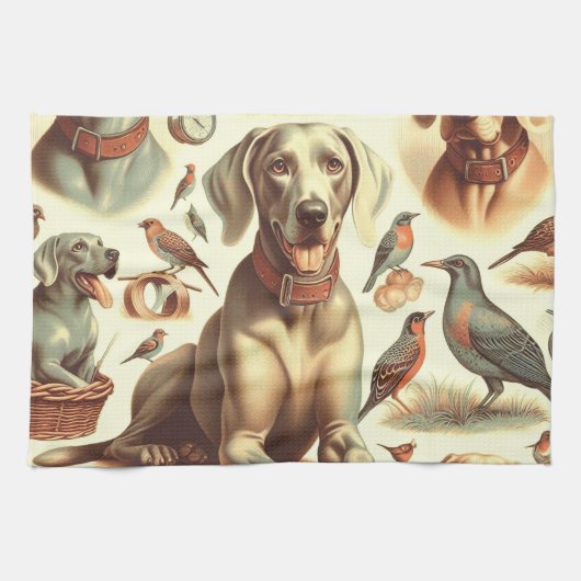 Vintag Weimaraner nahtlos Geschirrtuch (Horizontal)