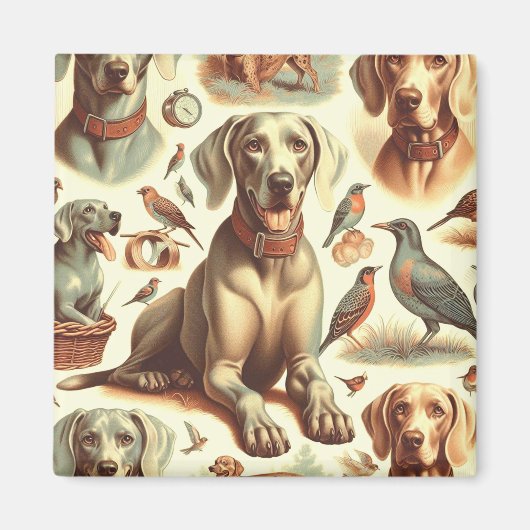 Vintag Weimaraner nahtlos Magnet (Vorne)