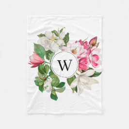 Vintag-Weiß-und rosa-Magnolien-Blume Monogramm Fleecedecke