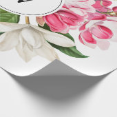 Vintag-Weiß-und rosa-Magnolien-Blume Monogramm Geschenkpapier (Ecke)