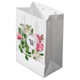 Vintag-Weiß-und rosa-Magnolien-Blume Monogramm Mittlere Geschenktüte