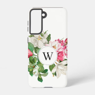 Vintag-Weiß-und rosa-Magnolien-Blume Monogramm Samsung Galaxy Hülle