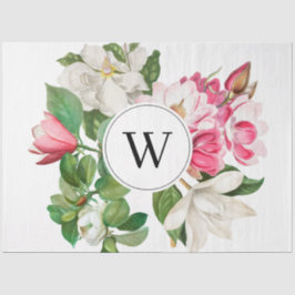 Vintag-Weiß-und rosa-Magnolien-Blume Monogramm Seidenpapier