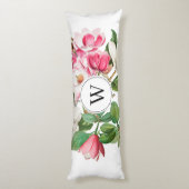 Vintag-Weiß-und rosa-Magnolien-Blume Monogramm Seitenschläferkissen (Rückseite (Vertikal))