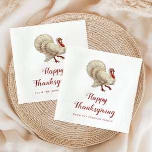 Vintag Weiße Türkei glücklich Thanksgiving Abendes Serviette