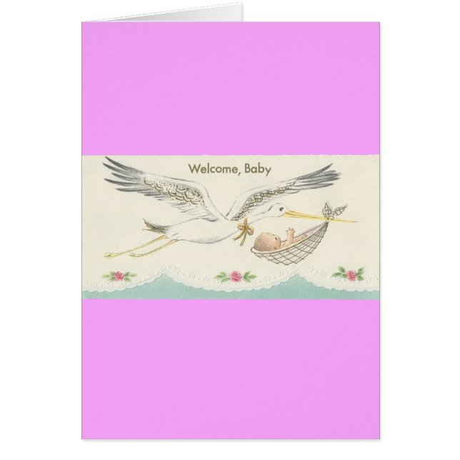 Vintag "Welcome, Baby" mit Stork (Vorne)