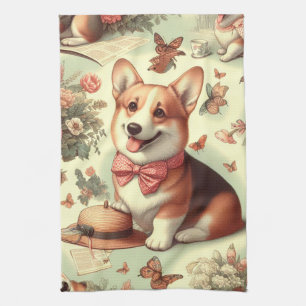 Vintag Welsh Corgi Cardigan Illustration Geschirrtuch