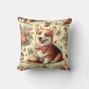 Vintag Welsh Corgi Cardigan Illustration Kissen