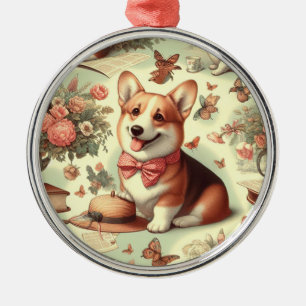 Vintag Welsh Corgi Cardigan Illustration Ornament Aus Metall