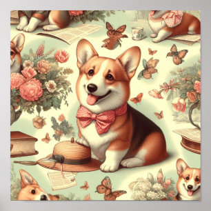 Vintag Welsh Corgi Cardigan Illustration Poster