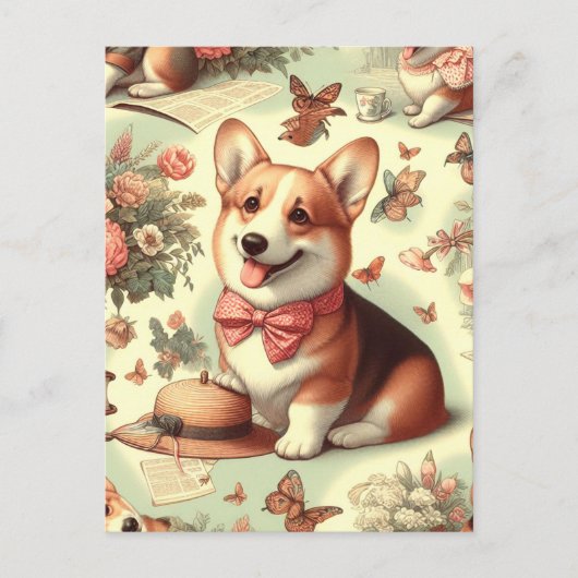 Vintag Welsh Corgi Cardigan Illustration Postkarte (Vorderseite)