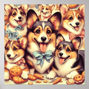 Vintag Welsh Corgi Cardigan Seamless Poster