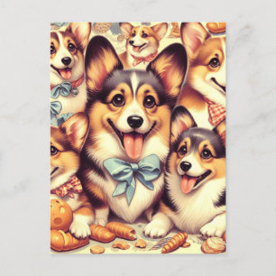 Vintag Welsh Corgi Cardigan Seamless Postkarte