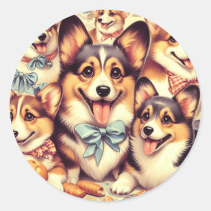 Vintag Welsh Corgi Cardigan Seamless Runder Aufkleber
